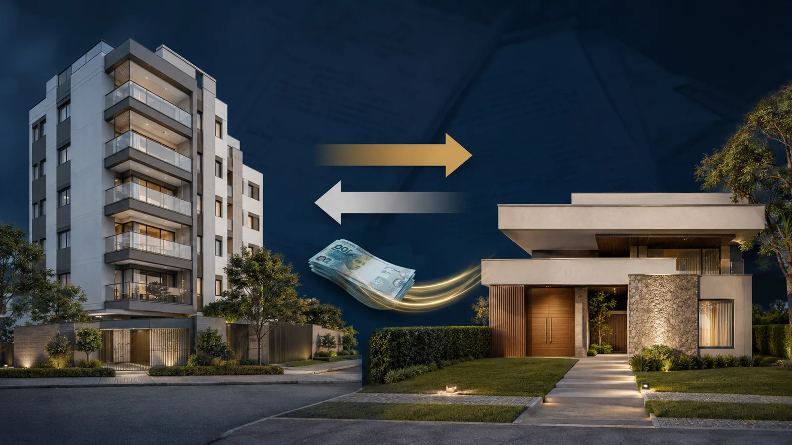 Permuta de imóveis com torna entre um apartamento e uma casa